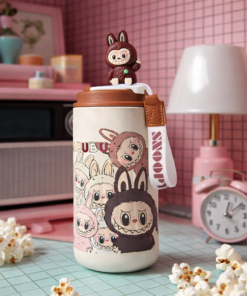 Labubu Style Insulated Sipper Bottle - 450ml | Cute Cartoon Print (Random Color & Design)
