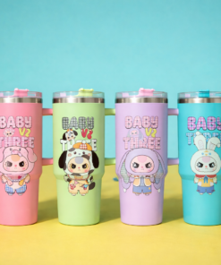 Baby V2 Three Cute Bunny Insulated Tumbler - 1200ml | Cute Cartoon Print (Random Color & Design)