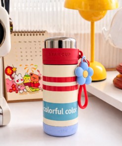 Colorful Insulated Thermos Bottle with Flower Charm (Random Color & Design )